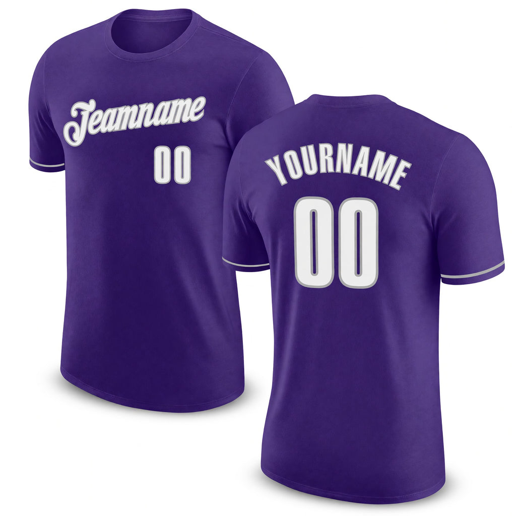 Custom Purple White-Gray Performance T-Shirt