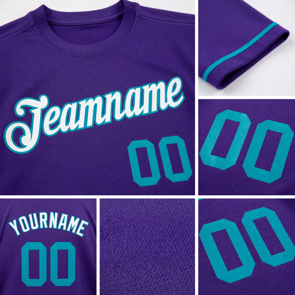 Custom Purple Teal-White Performance T-Shirt detail