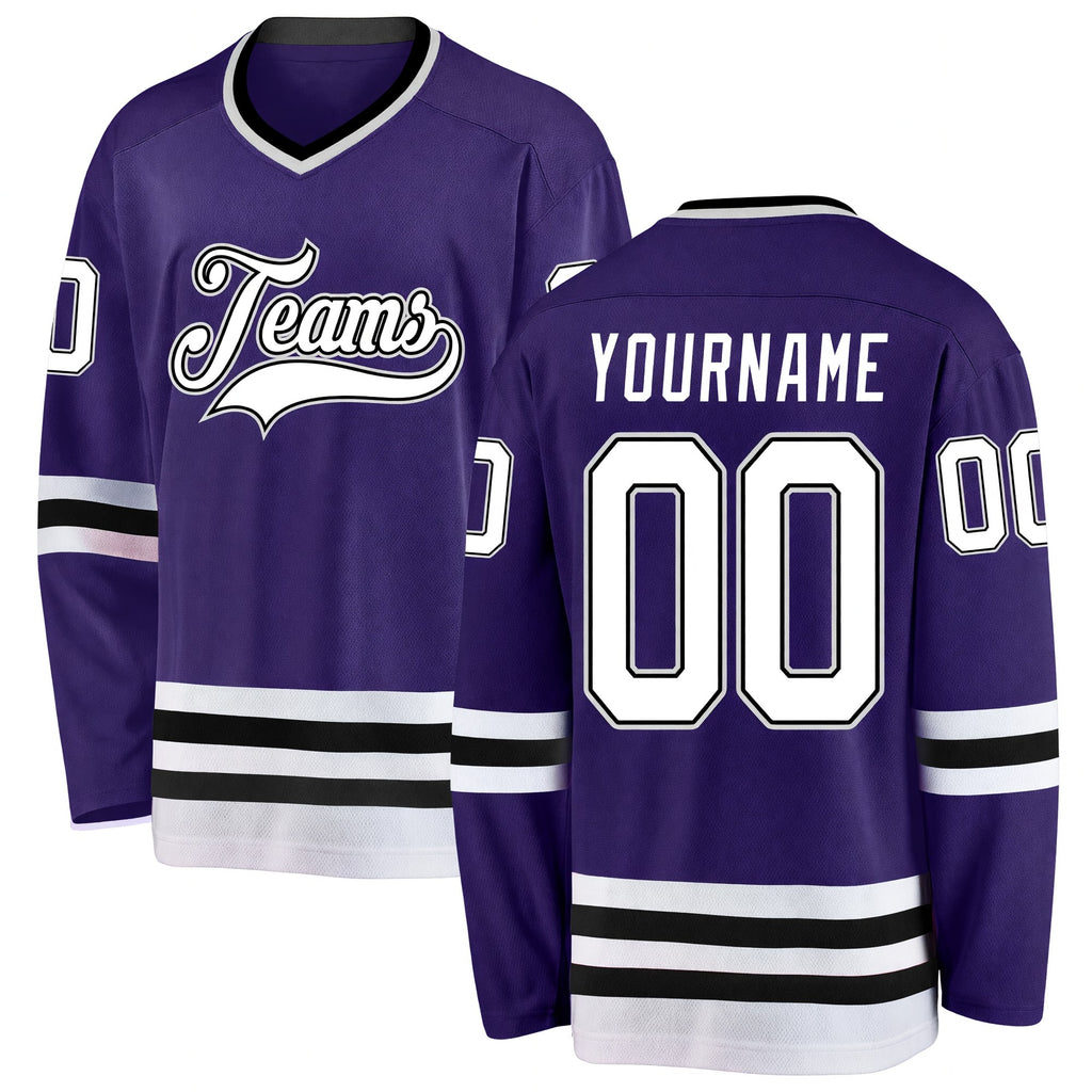 Custom Purple White-Black Hockey Jersey