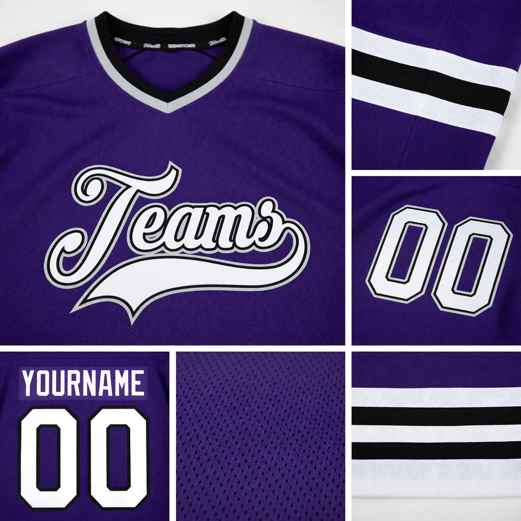 Custom Purple White-Black Hockey Jersey detail