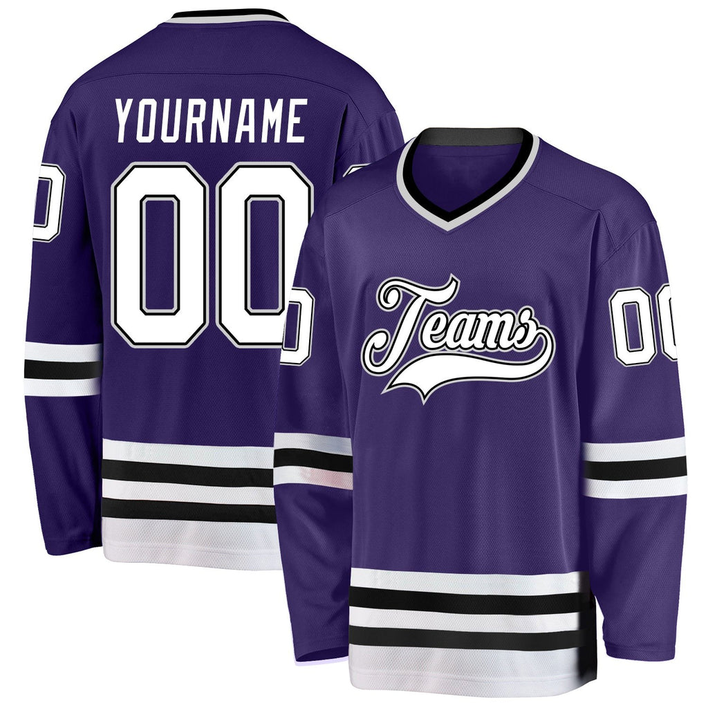 Custom Purple White-Black Hockey Jersey photo 1