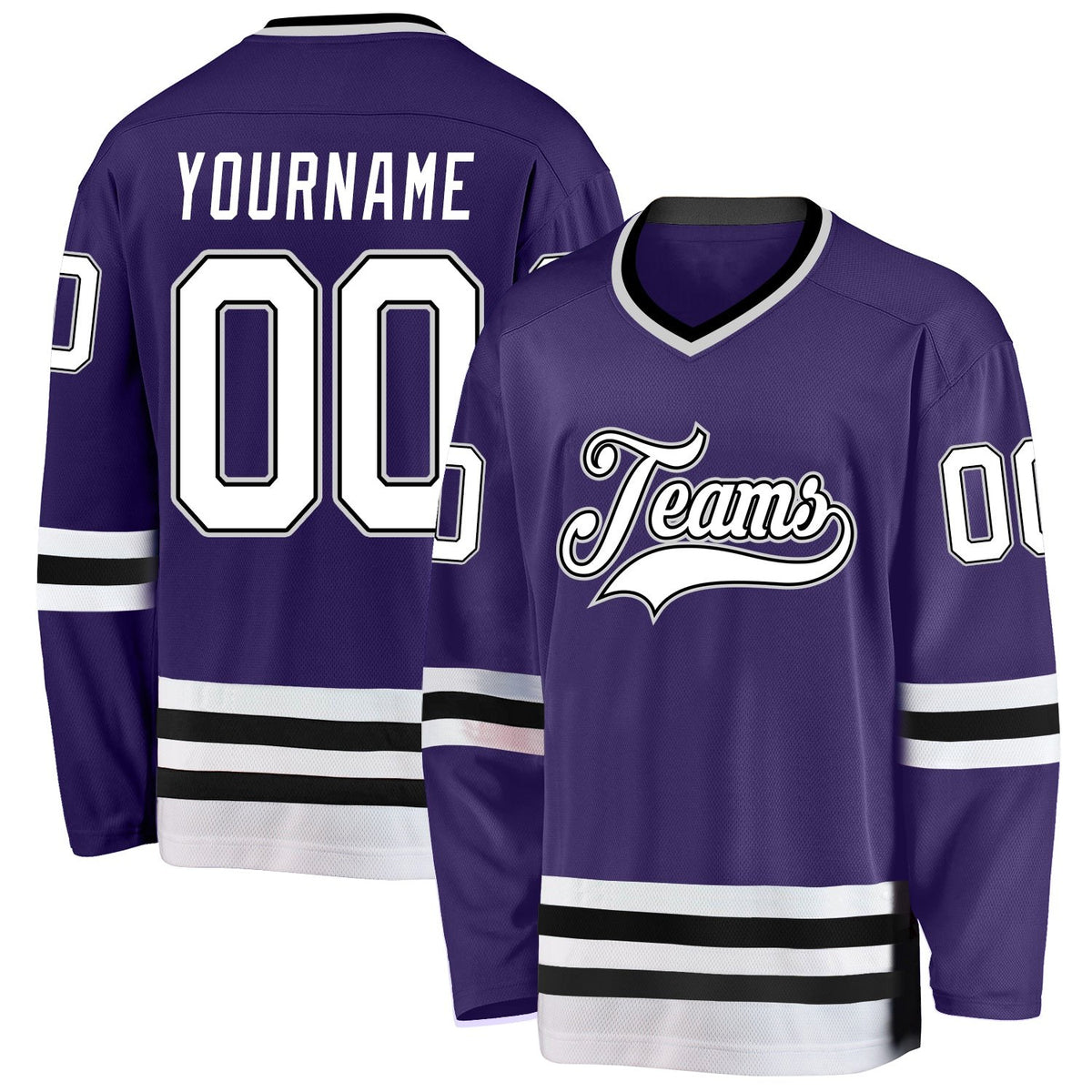 Custom Purple White-Black Hockey Jersey photo 1