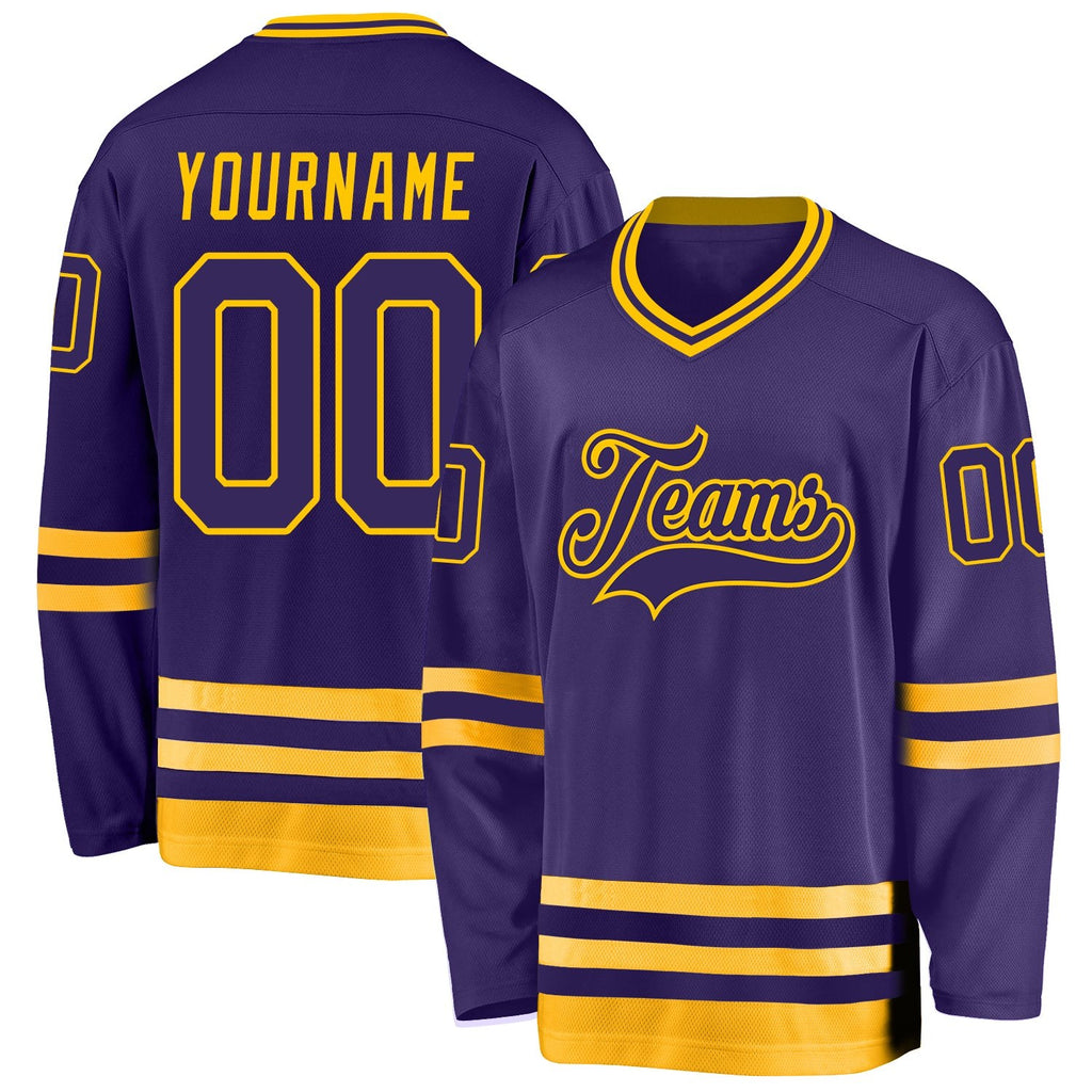 Custom Purple Purple-Gold Hockey Jersey photo 1