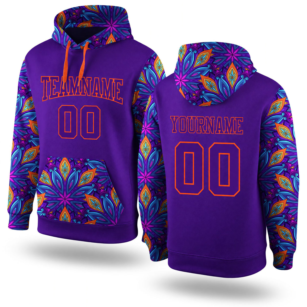 Custom Stitched Purple Purple-Orange 3D Pattern Design Sports Pullover Sweatshirt Hoodie