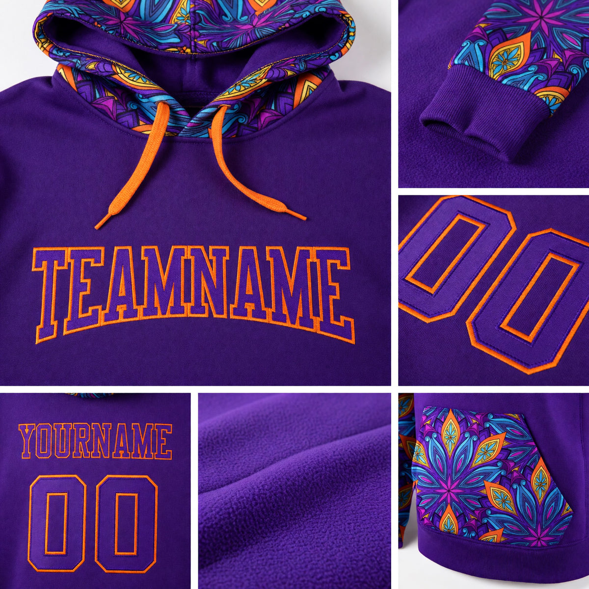 Custom Stitched Purple Purple-Orange 3D Pattern Design Sports Pullover Sweatshirt Hoodie detail