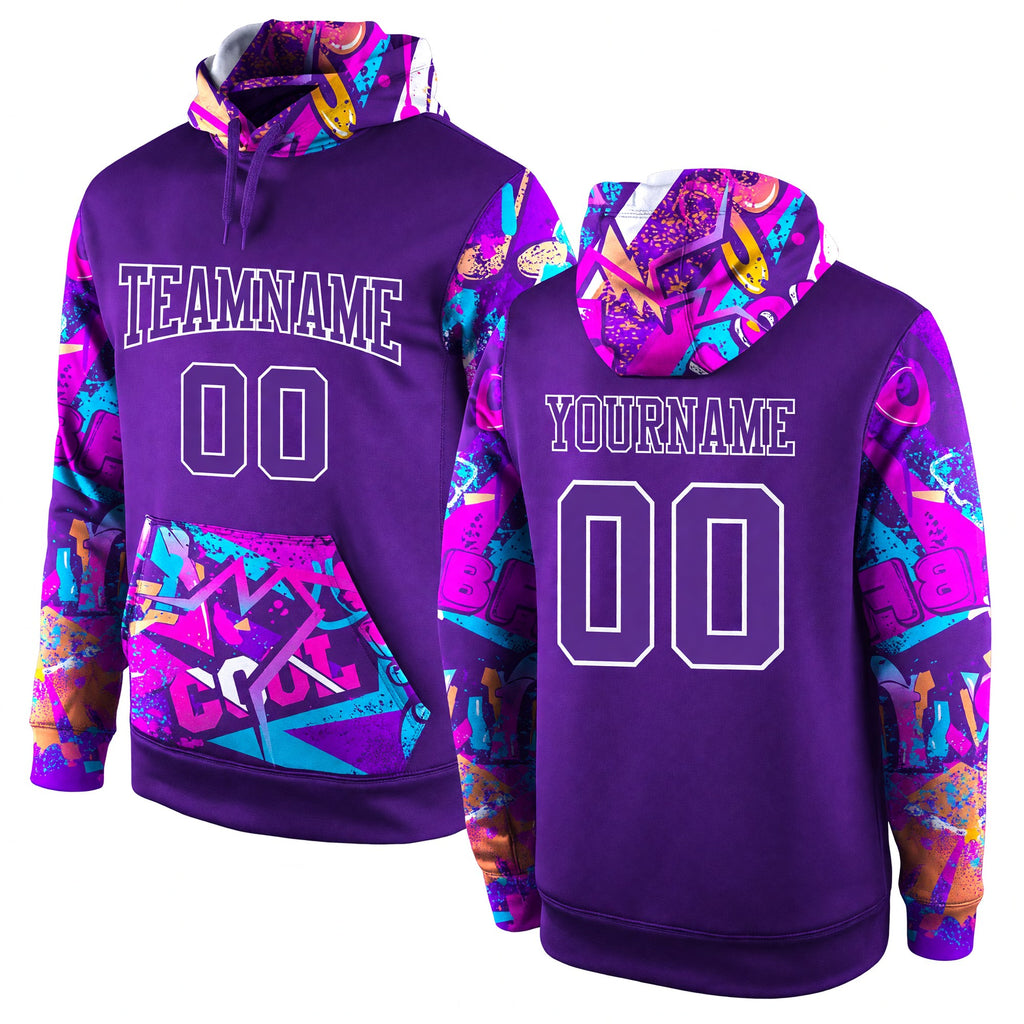 Custom Stitched Purple Purple-White 3D Pattern Design Sports Pullover Sweatshirt Hoodie