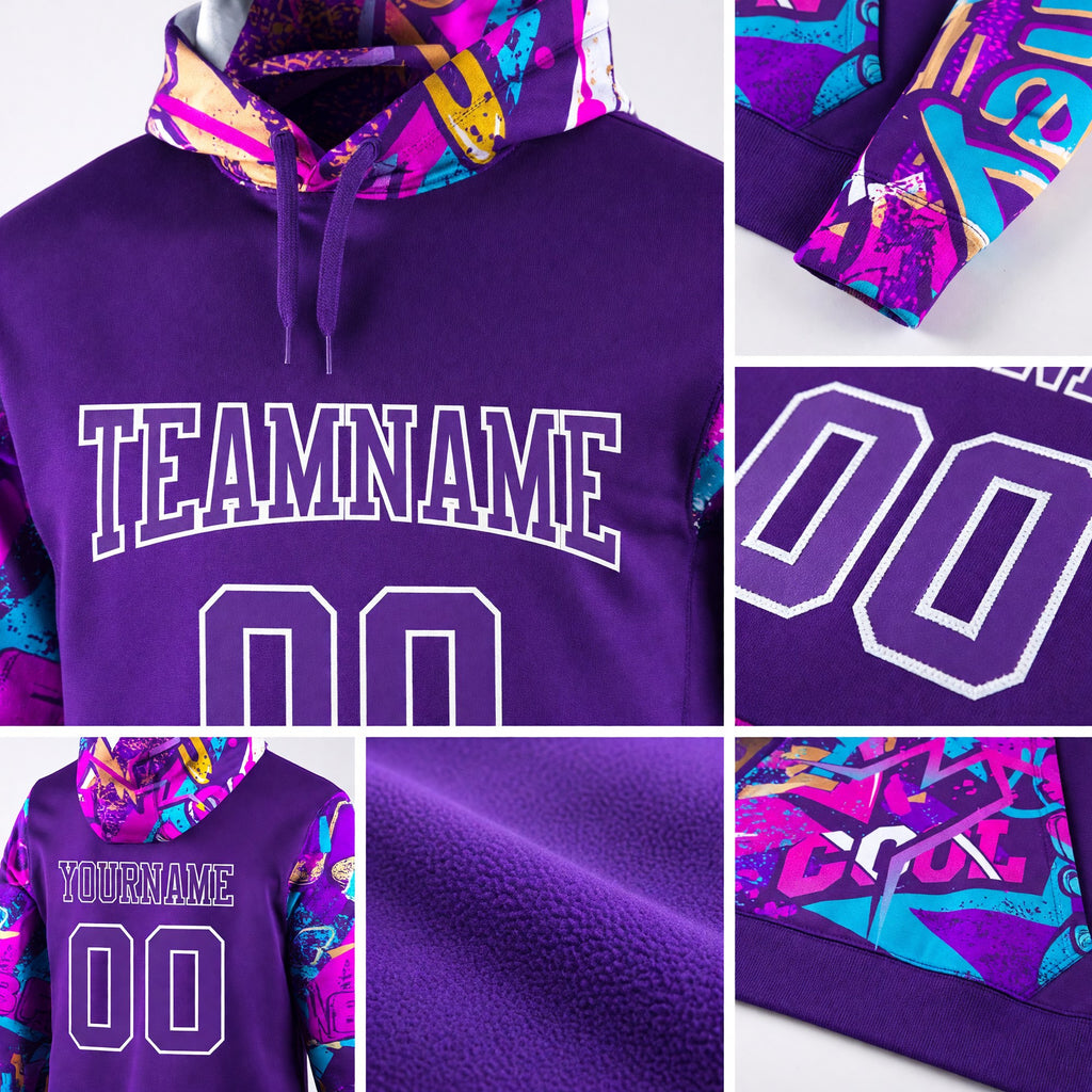 Custom Stitched Purple Purple-White 3D Pattern Design Sports Pullover Sweatshirt Hoodie detail