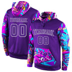 Custom Stitched Purple Purple-White 3D Pattern Design Sports Pullover Sweatshirt Hoodie photo 1