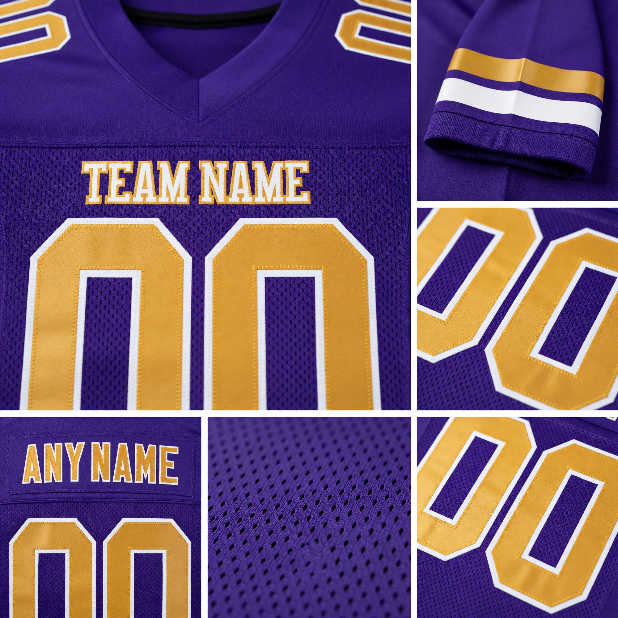 Custom Purple Old Gold-White Mesh Authentic Football Jersey detail