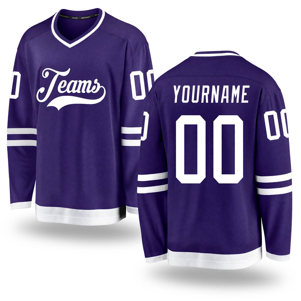 Custom Purple White Hockey Jersey