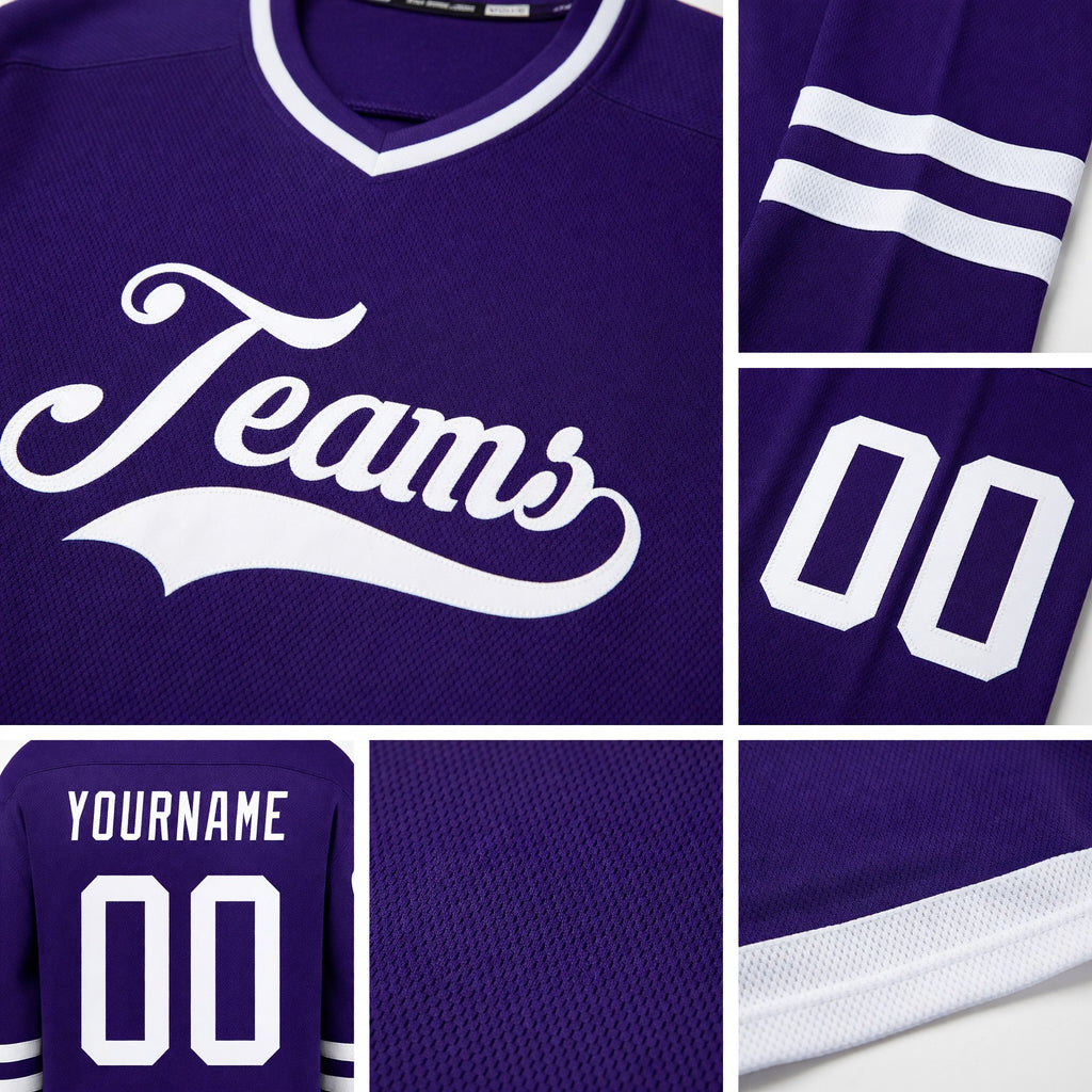 Custom Purple White Hockey Jersey detail