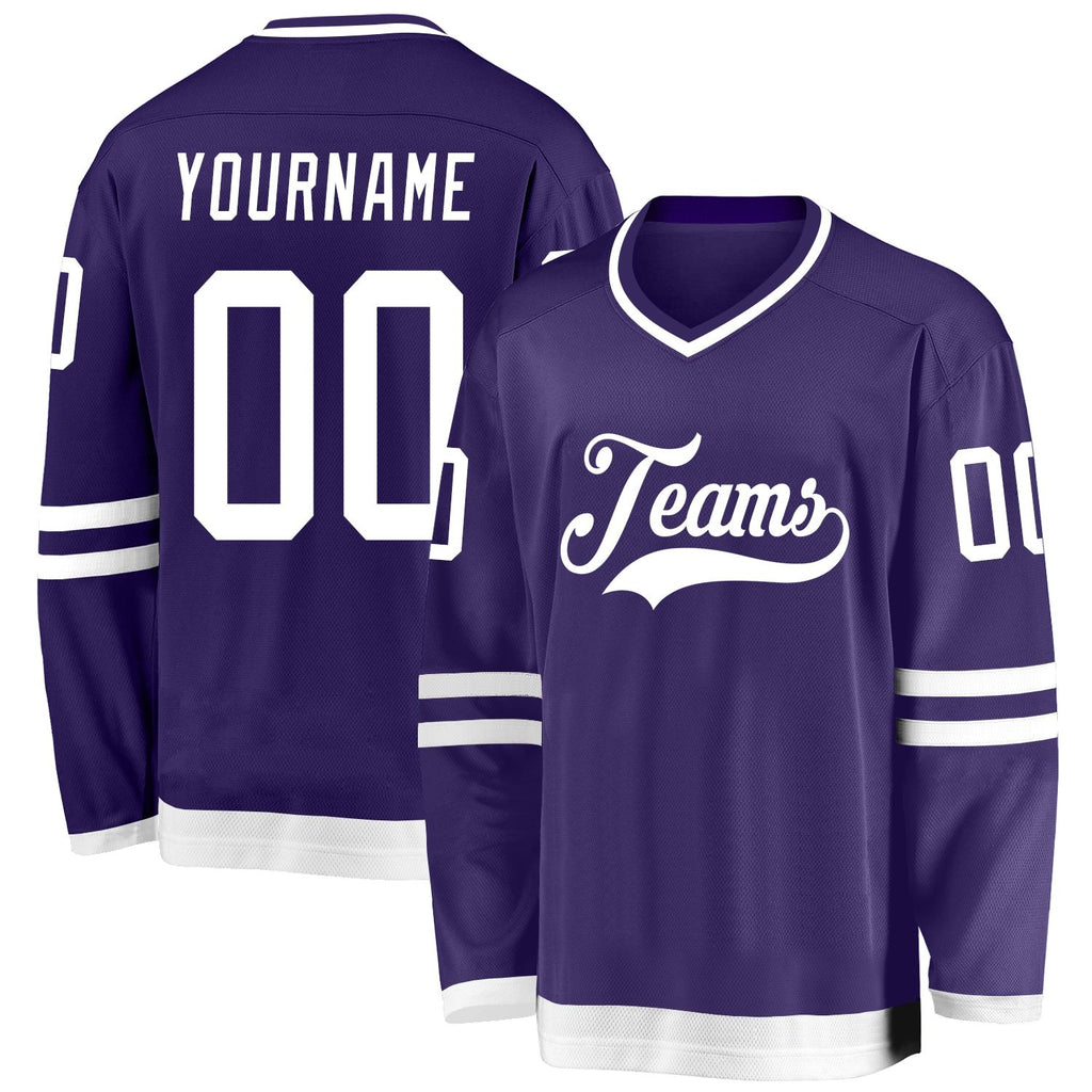 Custom Purple White Hockey Jersey photo 1