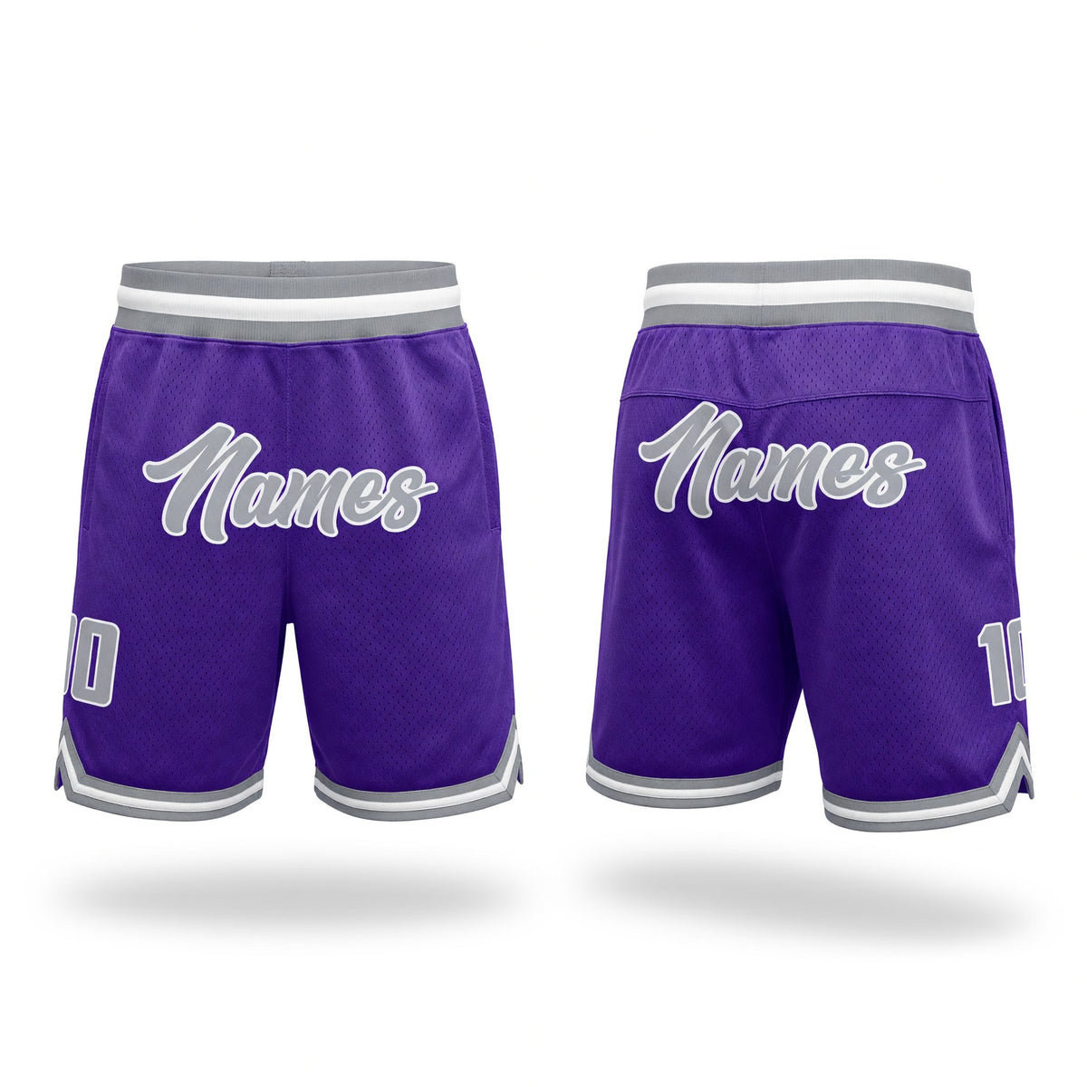 Custom Purple Gray-White Authentic Throwback Basketball Shorts