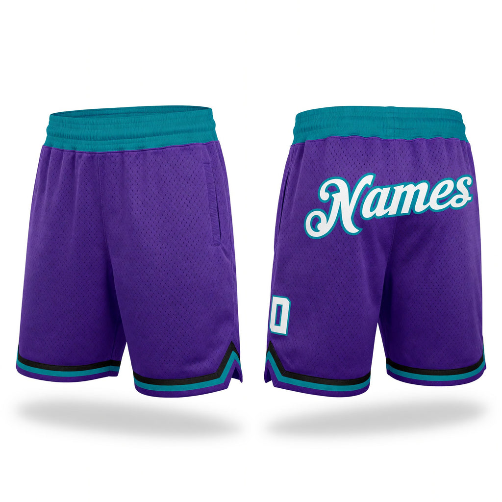 Custom Purple White-Teal Authentic Throwback Basketball Shorts