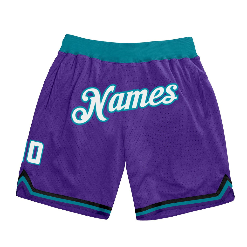 Custom Purple White-Teal Authentic Throwback Basketball Shorts photo 1