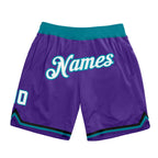 Custom Purple White-Teal Authentic Throwback Basketball Shorts photo 1