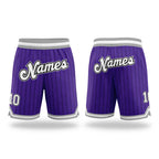 Custom Purple Black Pinstripe White-Gray Authentic Basketball Shorts