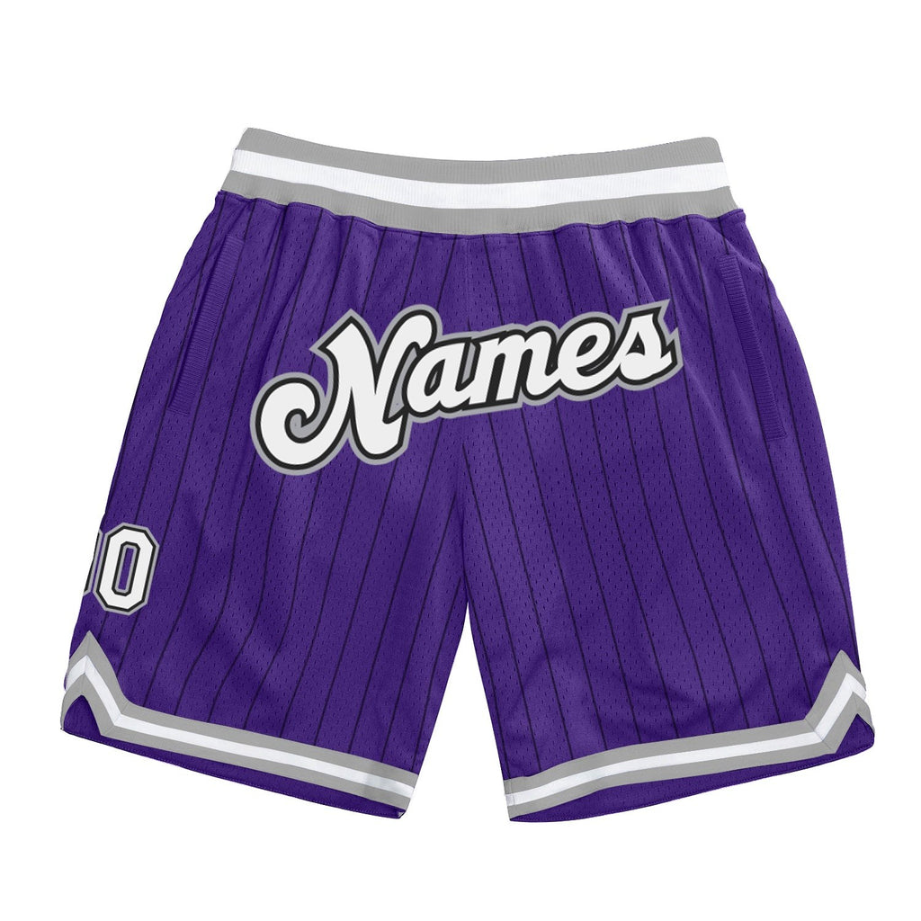 Custom Purple Black Pinstripe White-Gray Authentic Basketball Shorts photo 1
