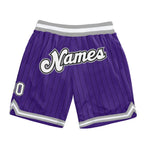 Custom Purple Black Pinstripe White-Gray Authentic Basketball Shorts photo 1