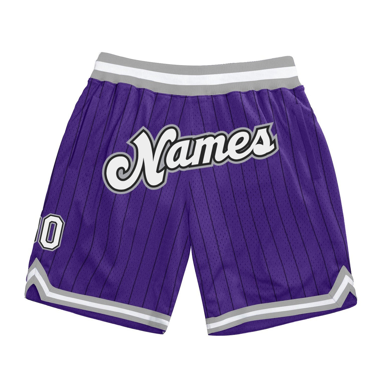 Custom Purple Black Pinstripe White-Gray Authentic Basketball Shorts photo 1