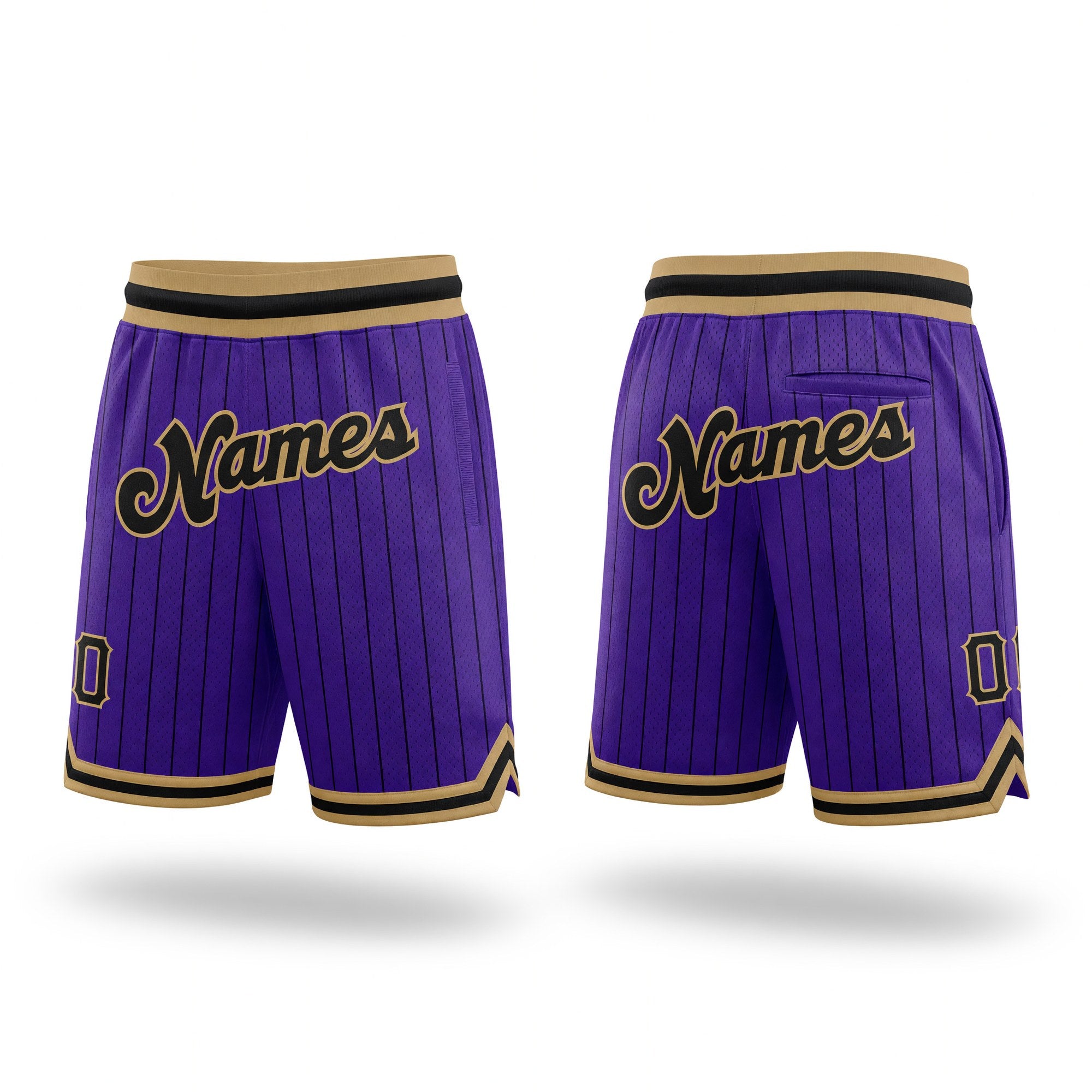 Custom Purple Black Pinstripe Black-Old Gold Authentic Basketball Shorts