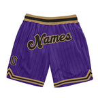 Custom Purple Black Pinstripe Black-Old Gold Authentic Basketball Shorts photo 1