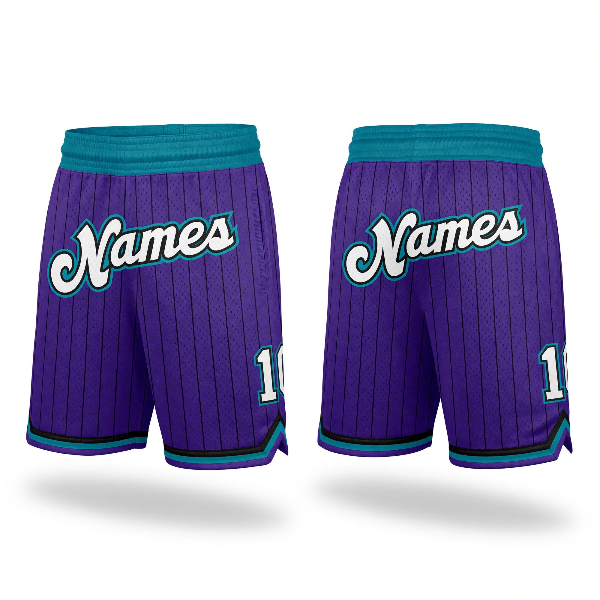 Custom Purple Black Pinstripe White-Teal Authentic Basketball Shorts