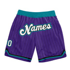 Custom Purple Black Pinstripe White-Teal Authentic Basketball Shorts photo 1