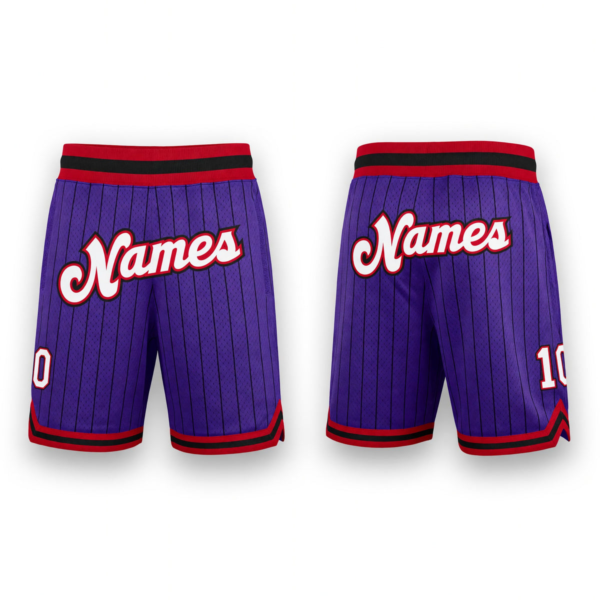Custom Purple Black Pinstripe White-Red Authentic Basketball Shorts