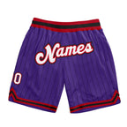 Custom Purple Black Pinstripe White-Red Authentic Basketball Shorts photo 1