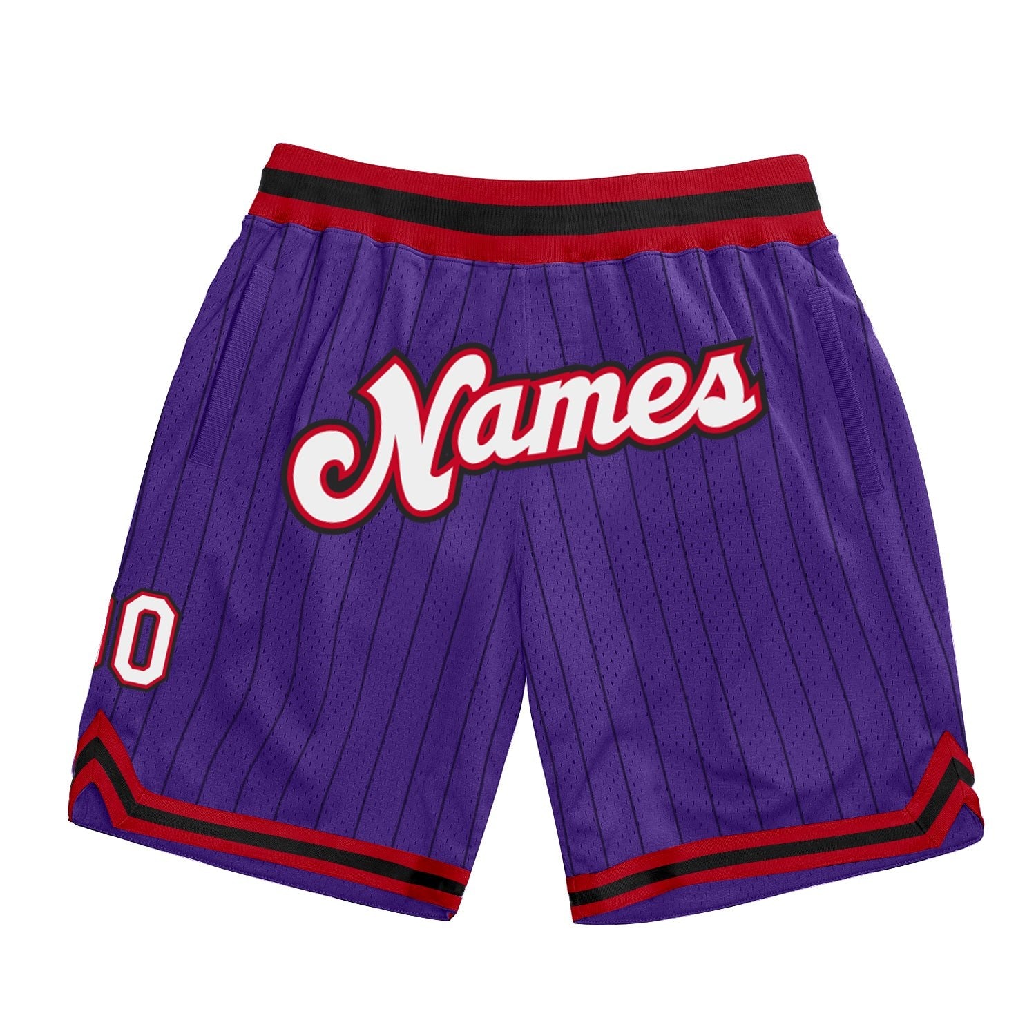 Custom Purple Black Pinstripe White-Red Authentic Basketball Shorts photo 1
