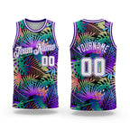 Custom Purple White-Purple 3D Pattern Tropical Hawaii Plants Authentic Basketball Jersey