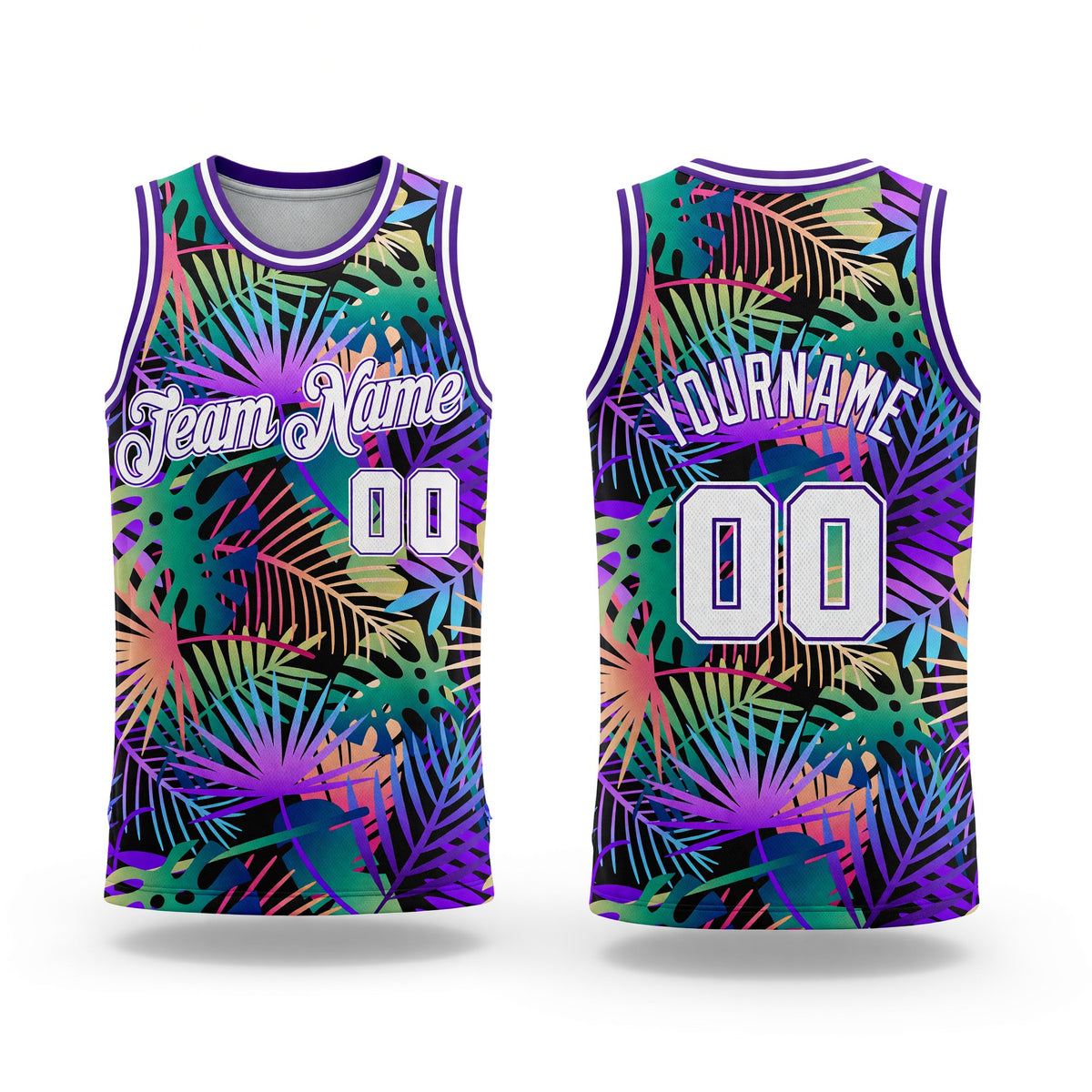 Custom Purple White-Purple 3D Pattern Tropical Hawaii Plants Authentic Basketball Jersey