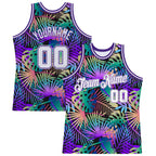 Custom Purple White-Purple 3D Pattern Tropical Hawaii Plants Authentic Basketball Jersey photo 1