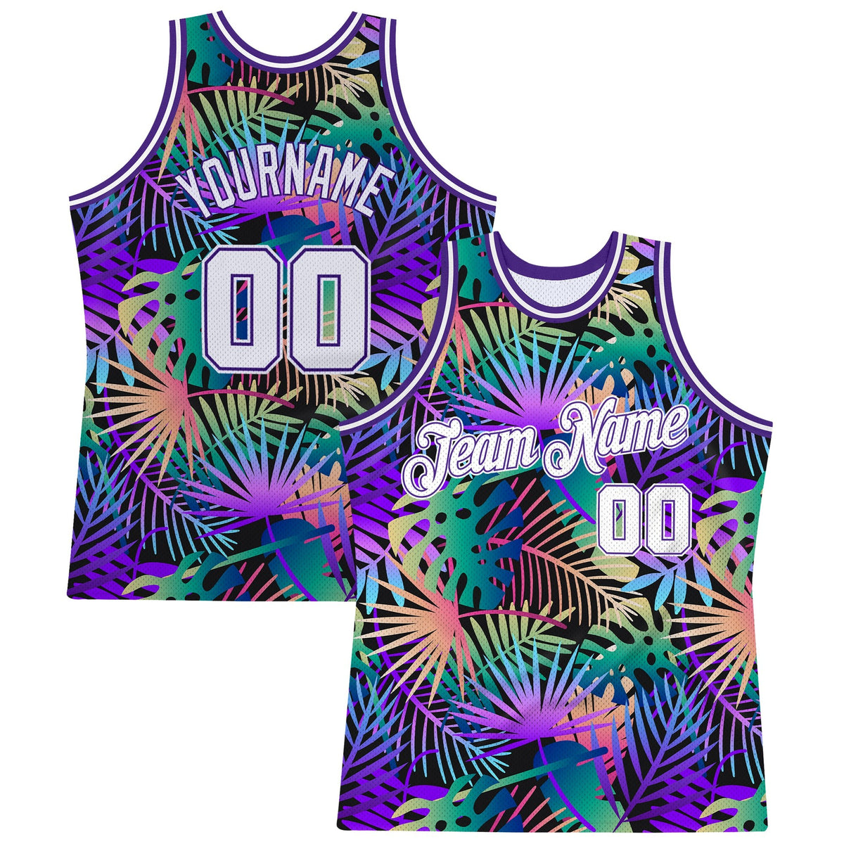 Custom Purple White-Purple 3D Pattern Tropical Hawaii Plants Authentic Basketball Jersey photo 1