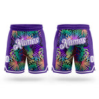 Custom Purple White-Purple 3D Pattern Design Tropical Palm Leaves Authentic Basketball Shorts