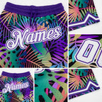 Custom Purple White-Purple 3D Pattern Design Tropical Palm Leaves Authentic Basketball Shorts detail