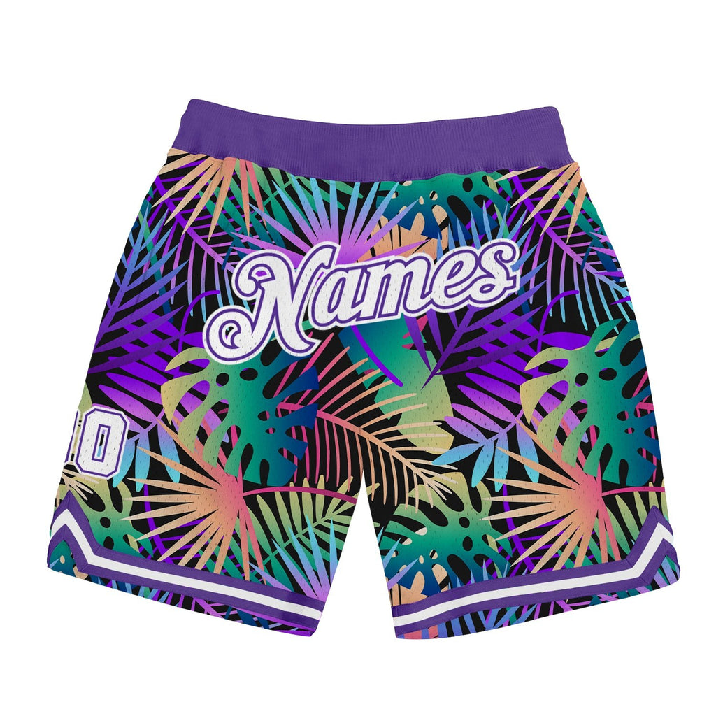 Custom Purple White-Purple 3D Pattern Design Tropical Palm Leaves Authentic Basketball Shorts photo 1