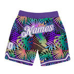 Custom Purple White-Purple 3D Pattern Design Tropical Palm Leaves Authentic Basketball Shorts photo 1