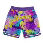 Custom Purple Gold-White 3D Pattern Design Tropical Palm Leaves Authentic Basketball Shorts photo 1