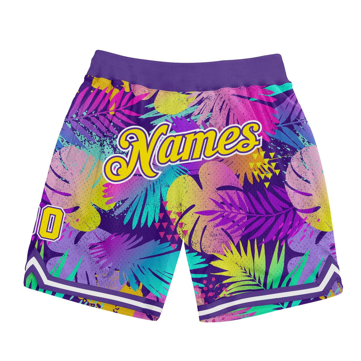 Custom Purple Gold-White 3D Pattern Design Tropical Palm Leaves Authentic Basketball Shorts photo 1