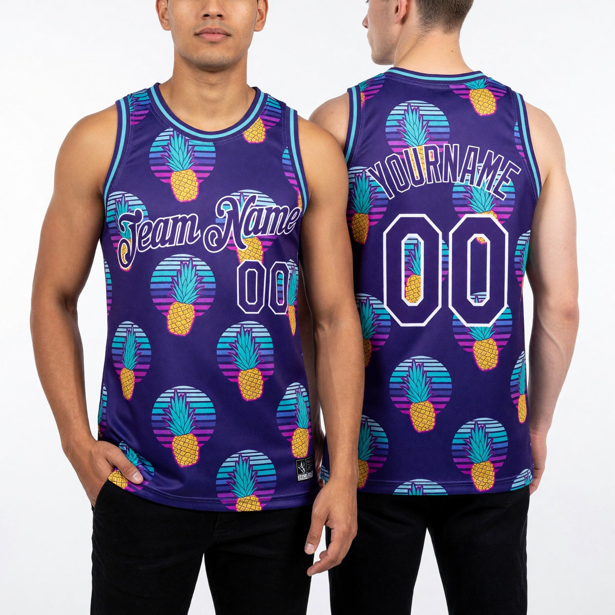 Custom Purple Purple-White 3D Pattern Design Pineapples Authentic Basketball Jersey worn front and back