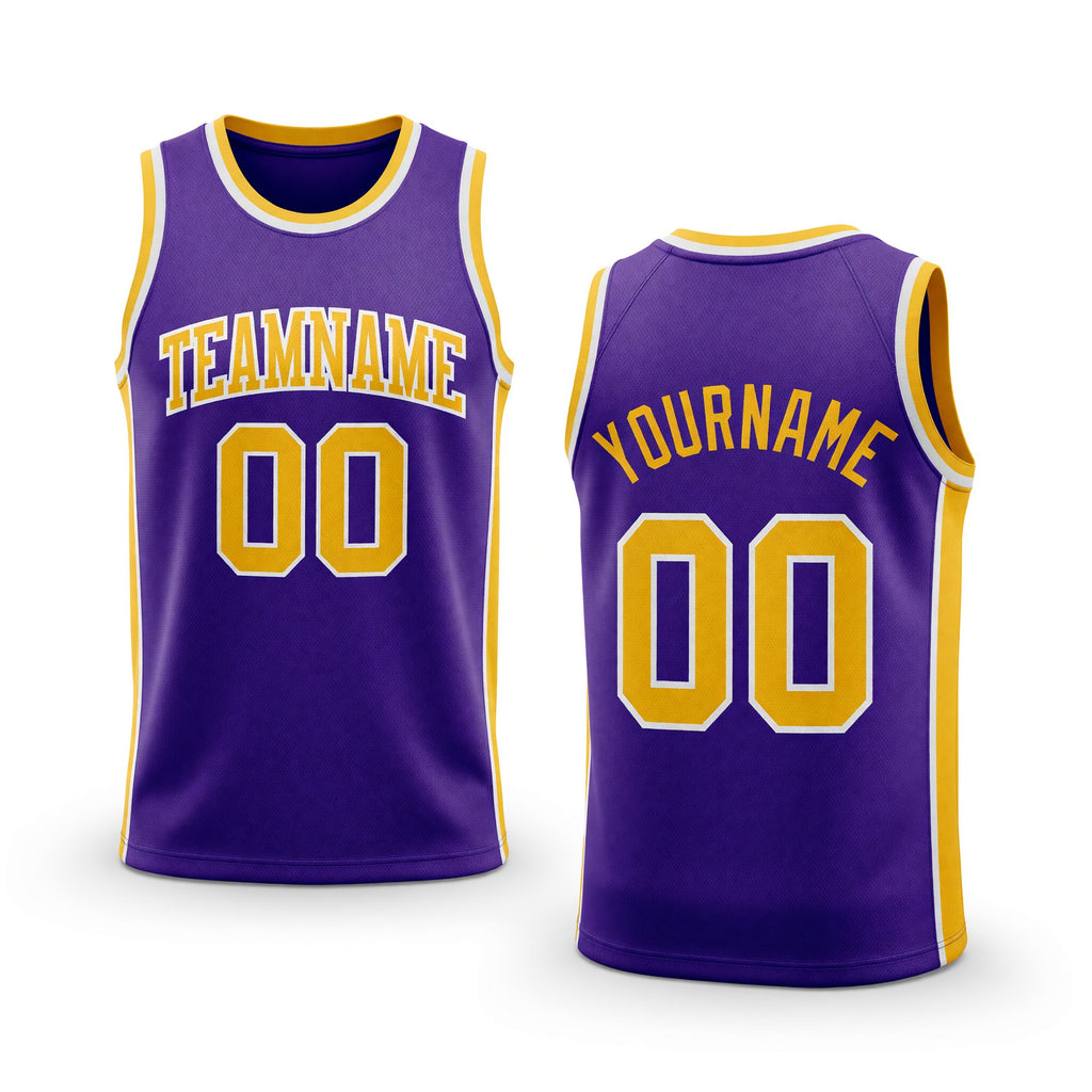Custom Purple Gold-White Authentic Throwback Basketball Jersey