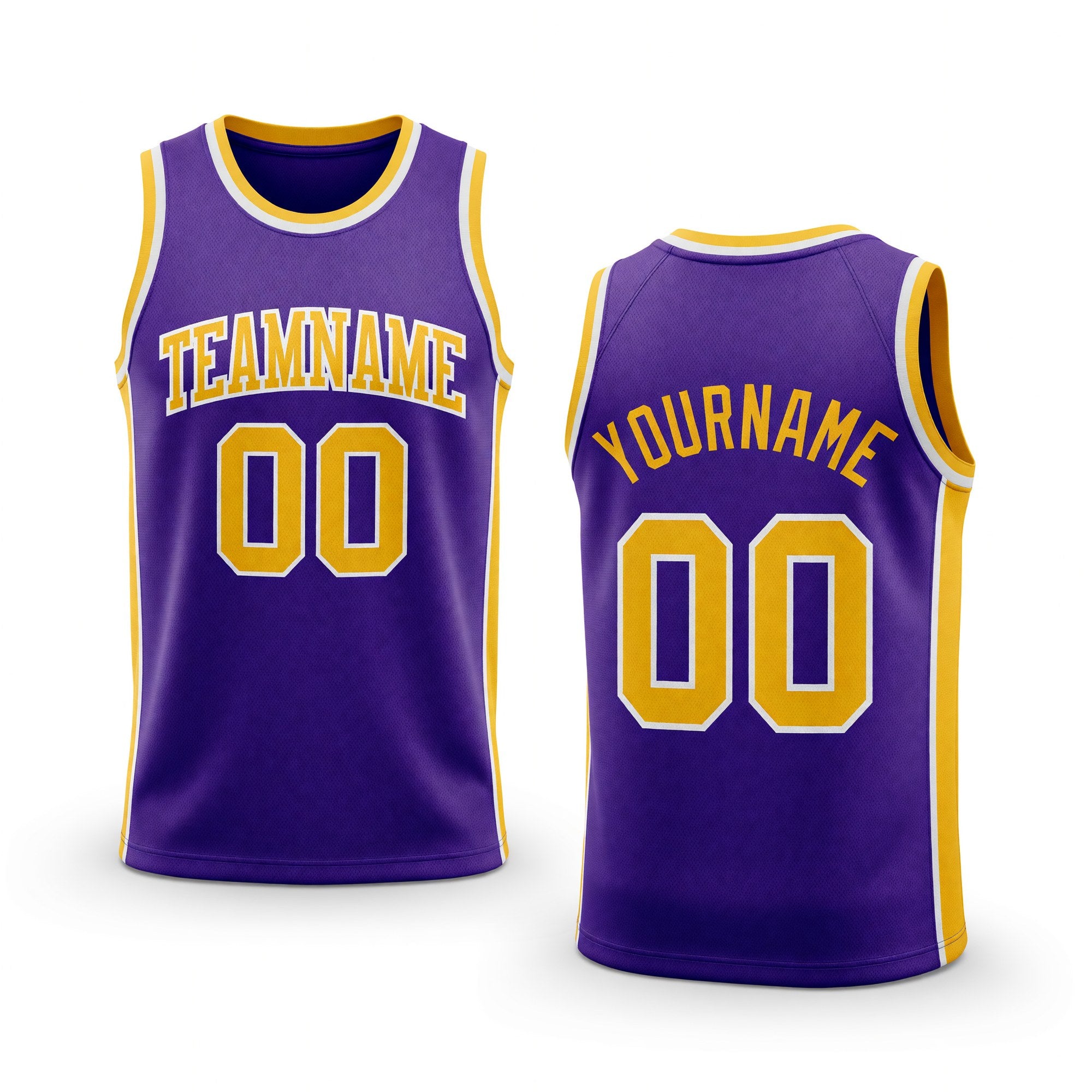 Custom Purple Gold-White Authentic Throwback Basketball Jersey