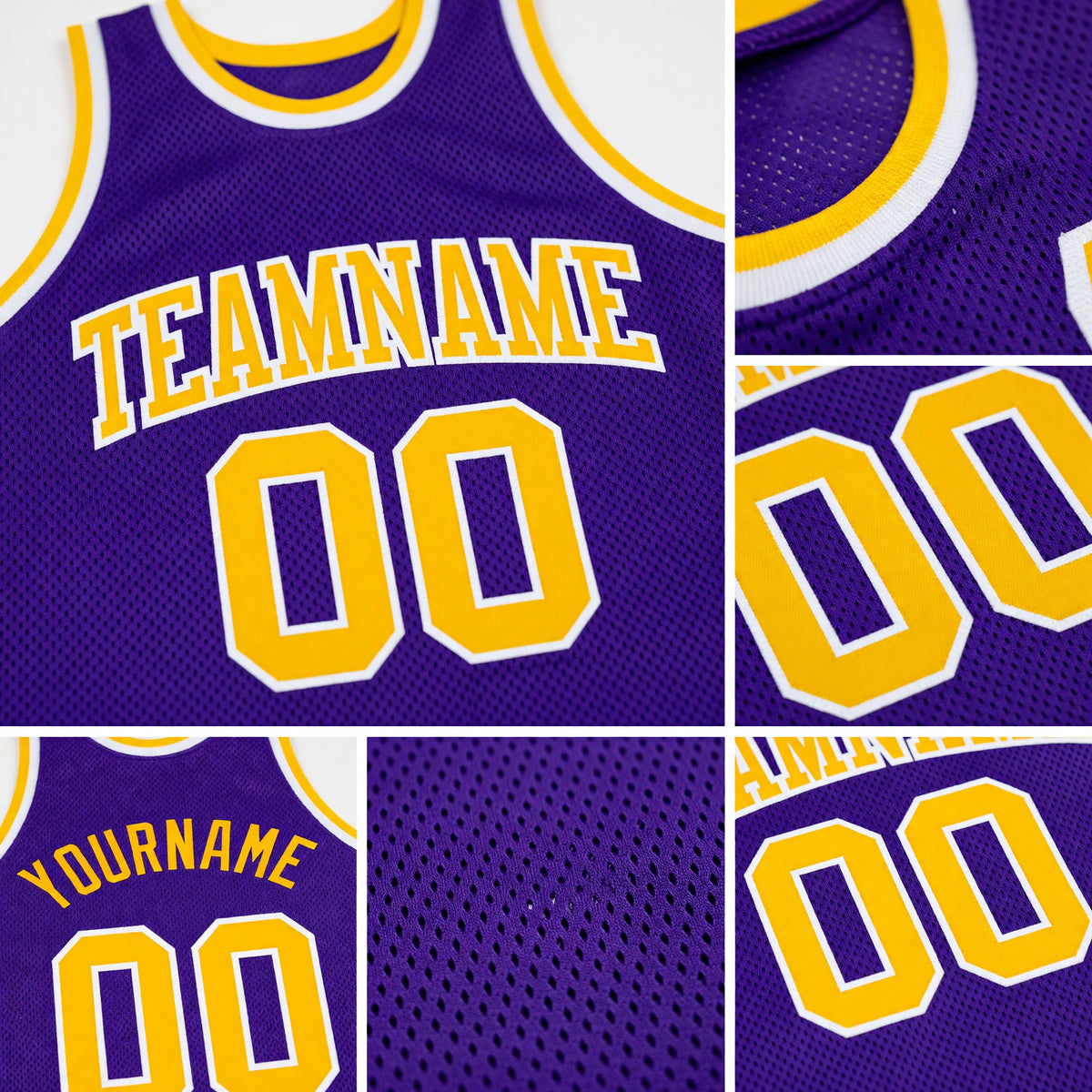 Custom Purple Gold-White Authentic Throwback Basketball Jersey detail