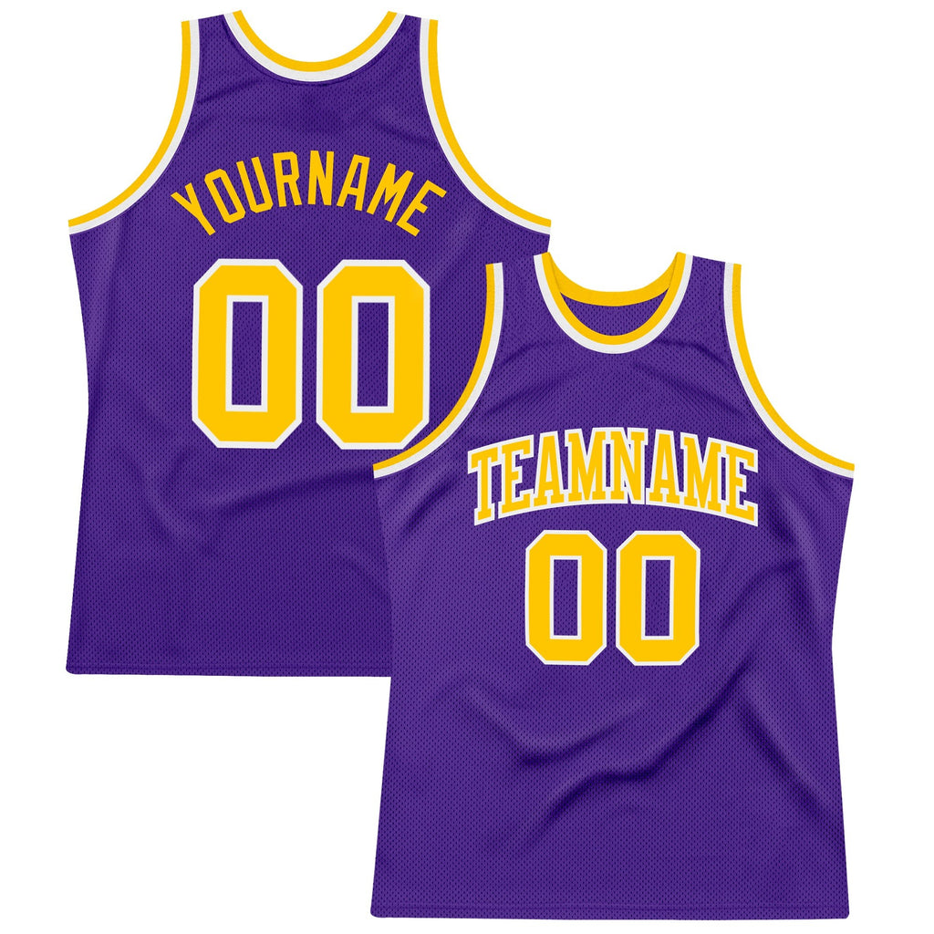 Custom Purple Gold-White Authentic Throwback Basketball Jersey photo 1