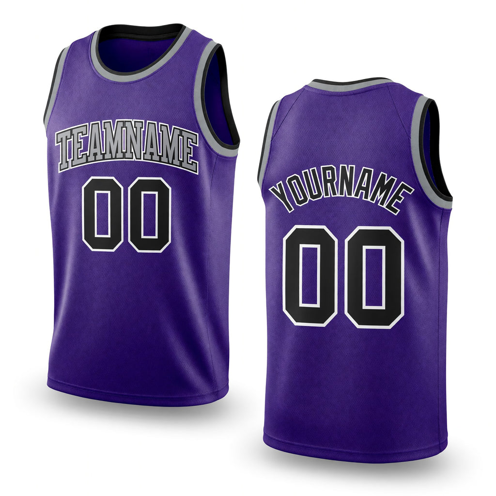 Custom Purple Black-White Authentic Throwback Basketball Jersey