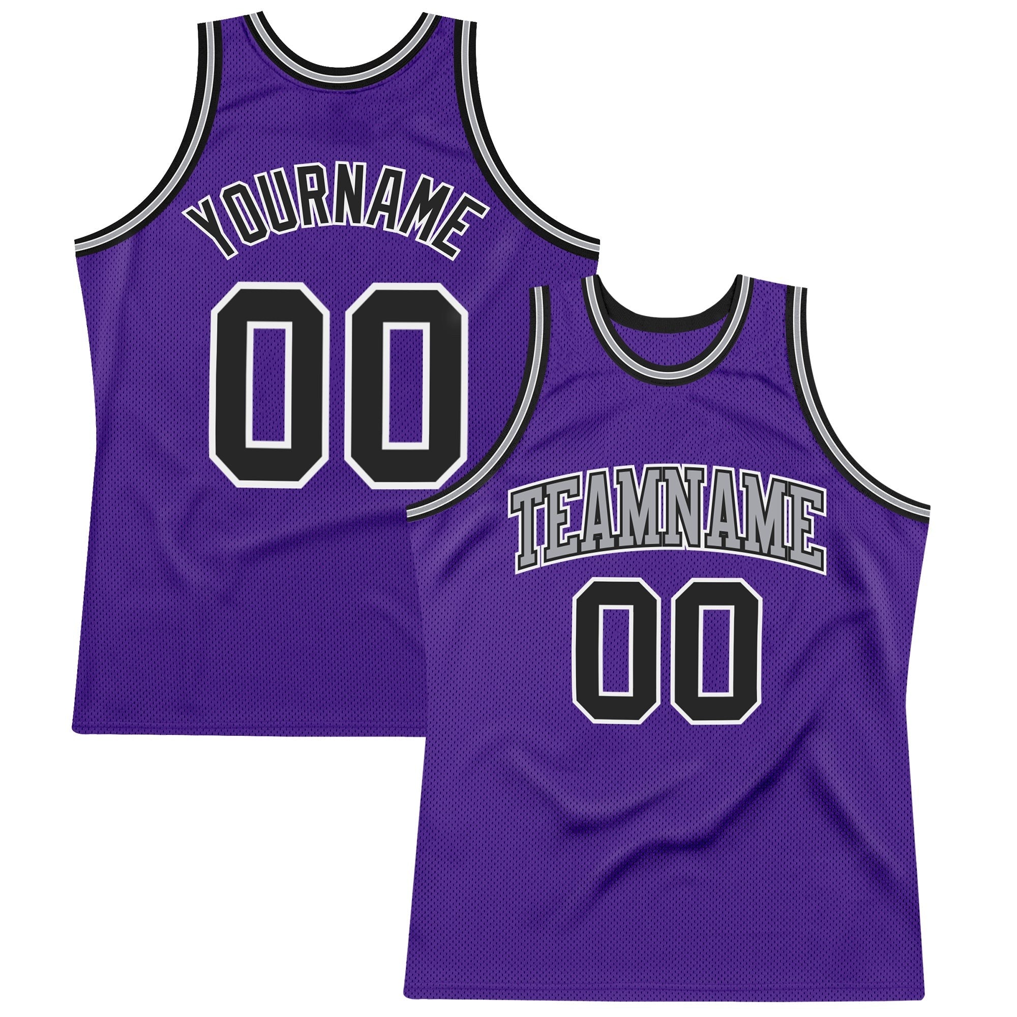 Custom Purple Black-White Authentic Throwback Basketball Jersey photo 1