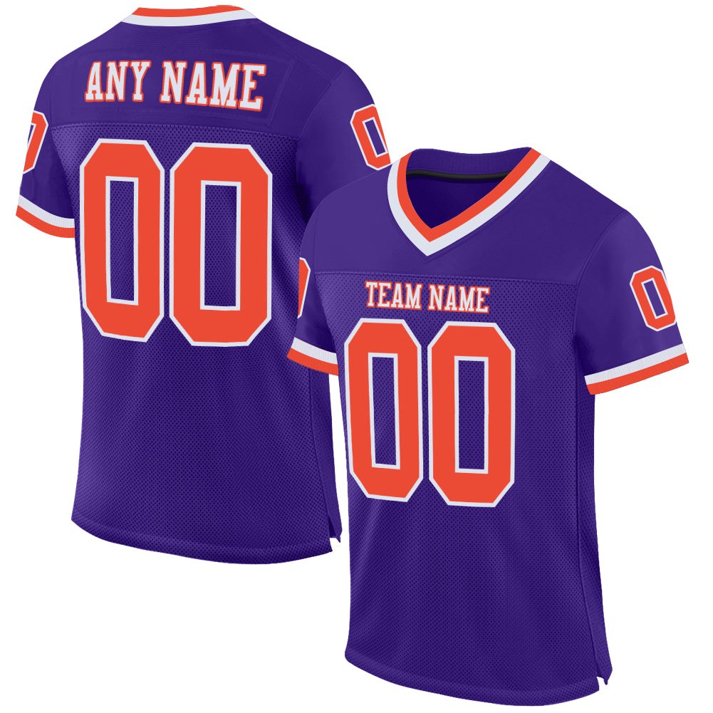 Custom Purple Orange-White Mesh Authentic Throwback Football Jersey photo 1