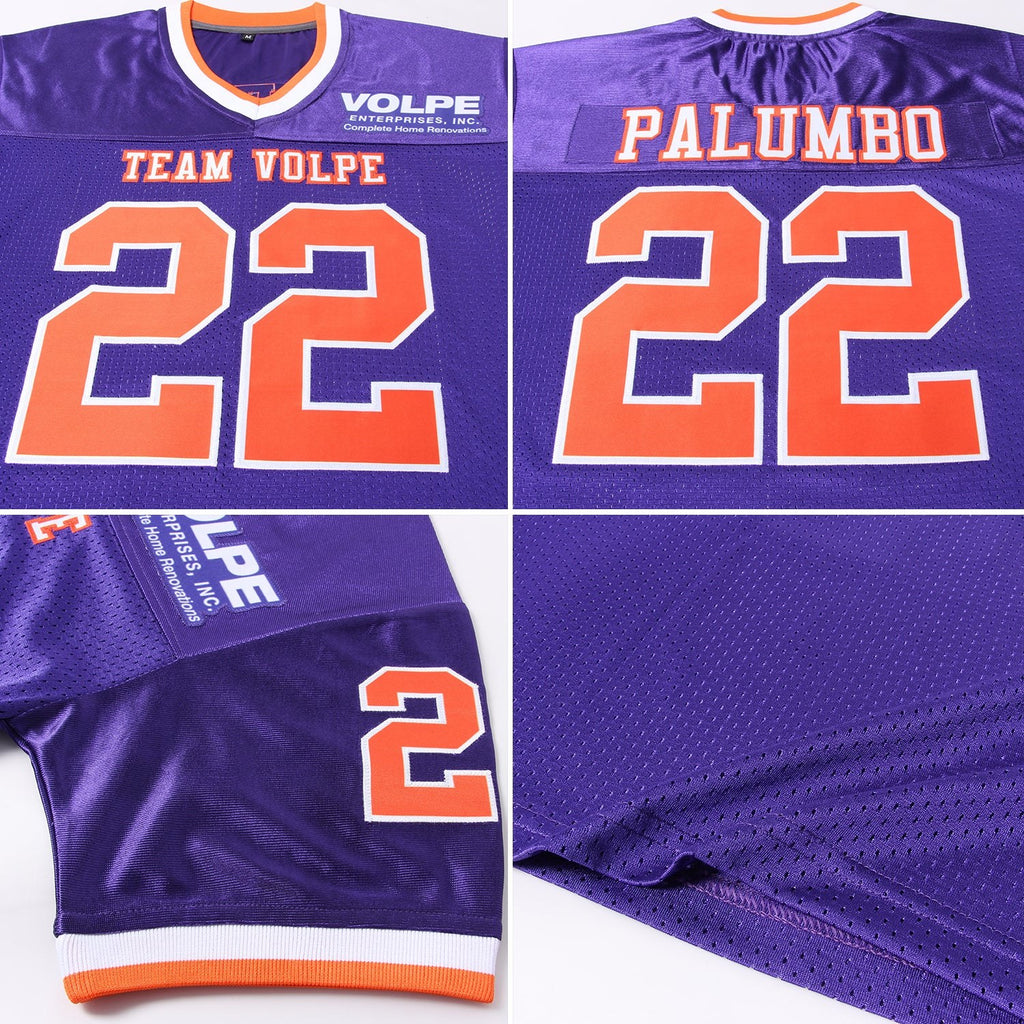 Custom Purple Orange-White Mesh Authentic Throwback Football Jersey photo 4